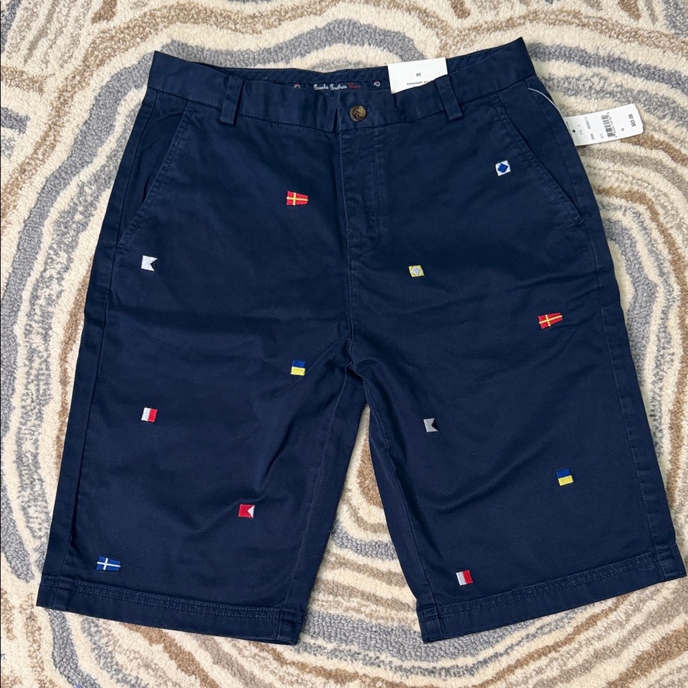 Brooks Brothers Navy Shorts with Flag Embroidery